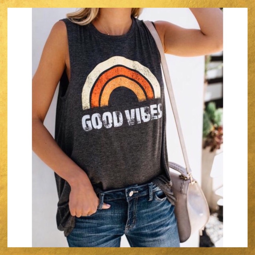 🌅H/P 6/15!!🌅GOOD VIBES SLEEVELESS TEE🌅 - Picture 4 of 4